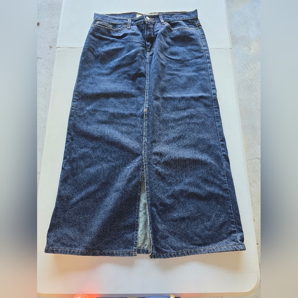Gap Jean Long Skirt Women Blue Maxi Sz 36 Pencil Denim FrontSlit Coastal Classy - Picture 2 of 15